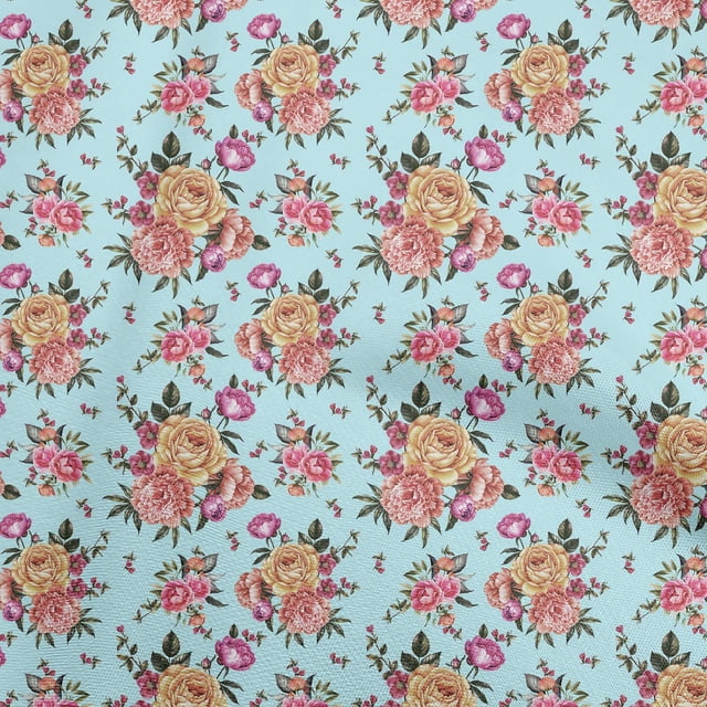 oneOone Viscose Jersey Light Blue Fabric Florals Sewing Craft Projects Fabric Prints By Yard 60 Inch Wide