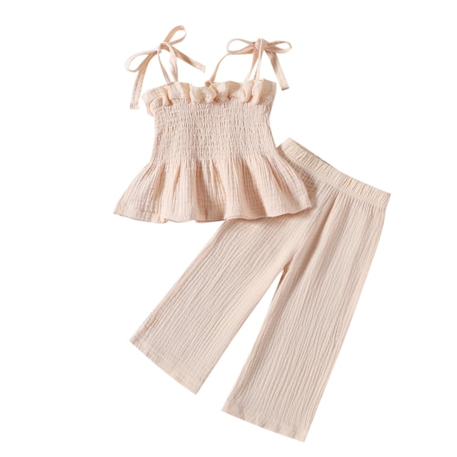 Yuyuzo Baby Girl Clothes Summer 2 Piece Outfits Sleeveless Ruffle Tops Wide Leg Pants Cute Lounge Set