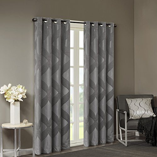Bentley Ogee Knitted Jacquard Total Blackout Panel Charcoal 50x84"
