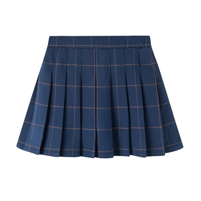 MeetoTime Girls Pleated Skirt Solid Color Plaid Printed Half Dress with Inner Lining 9-16 Years Children Clothes