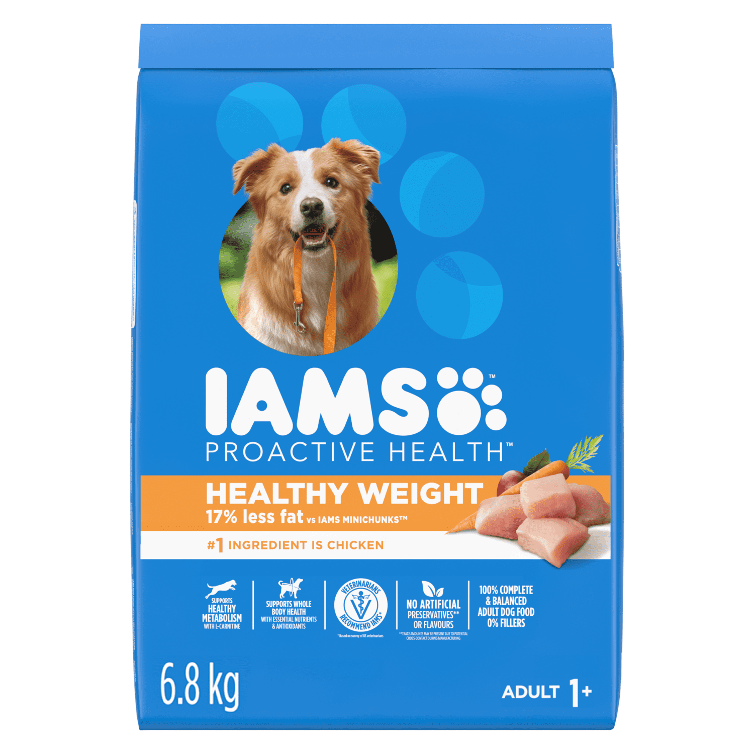 Iams Adulte Contrôle du Poids Poids Santé Nourriture Sèche pour Chiens avec du Vrai Poulet 6.8kg