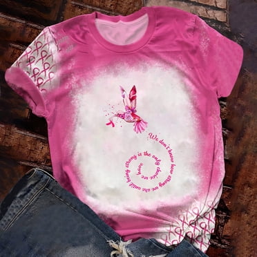 TIMIFIS Breast Cancer Awareness Shirts for Women Printed T-shirt Short Sleeves Blouse Round Neck Casual TopsFall/Winter