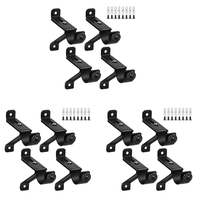 12X Curtain Rod Bracket, Adjustable Heavy Duty Curtain Rod Holders, Black Curtain Rods Hooks Hangers