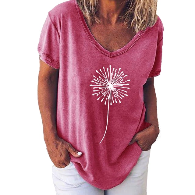 Pompotops Femmes Mode Décontractée Chemises Imprimées Manches Courtes T-Shirt Ample Hauts Blouse