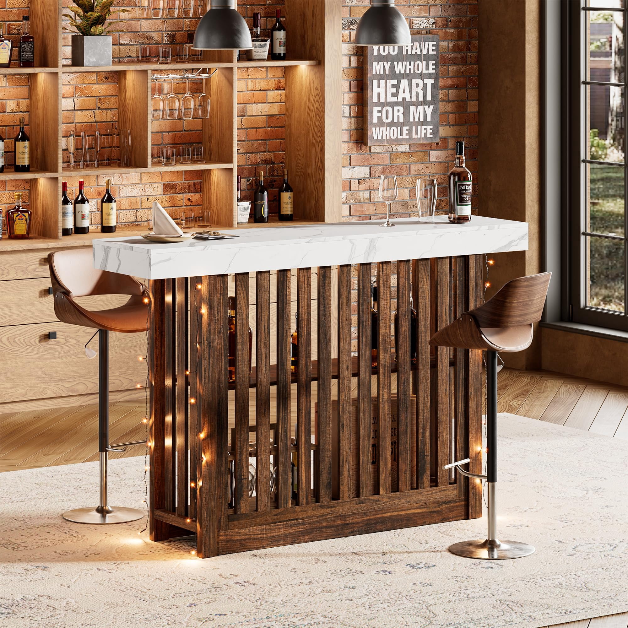 ソマビト　THE BAR COUNTER TABLE Yiwa Modern 63 Inch Bar Table, Features 2-Tier Storage Shelves