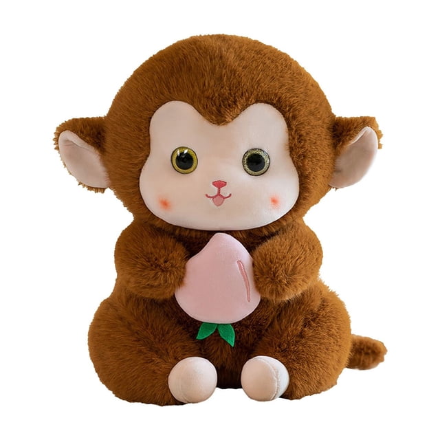 Monkey Plush Toy Holding Peach, Realistic Stuffed Animal with Soft Material, Kids’ Cuddle Companion