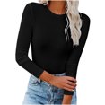 thumbnail image 1 of IROINID Deals Womens Plus Size Tops Fall Long Sleeve Stretch Slim Fitted T-Shirt Blouse Solid Basic Tops,Black, 1 of 7