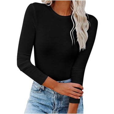 XZNGL Long Sleeve Shirt Women Womens Fall Fashion Long Sleeve Stretch Slim Fitted T-Shirt Blouse Solid Basic Tops Womens Long Sleeve T Shirts Long T Shirts for Women Long Sleeve Shirts Women