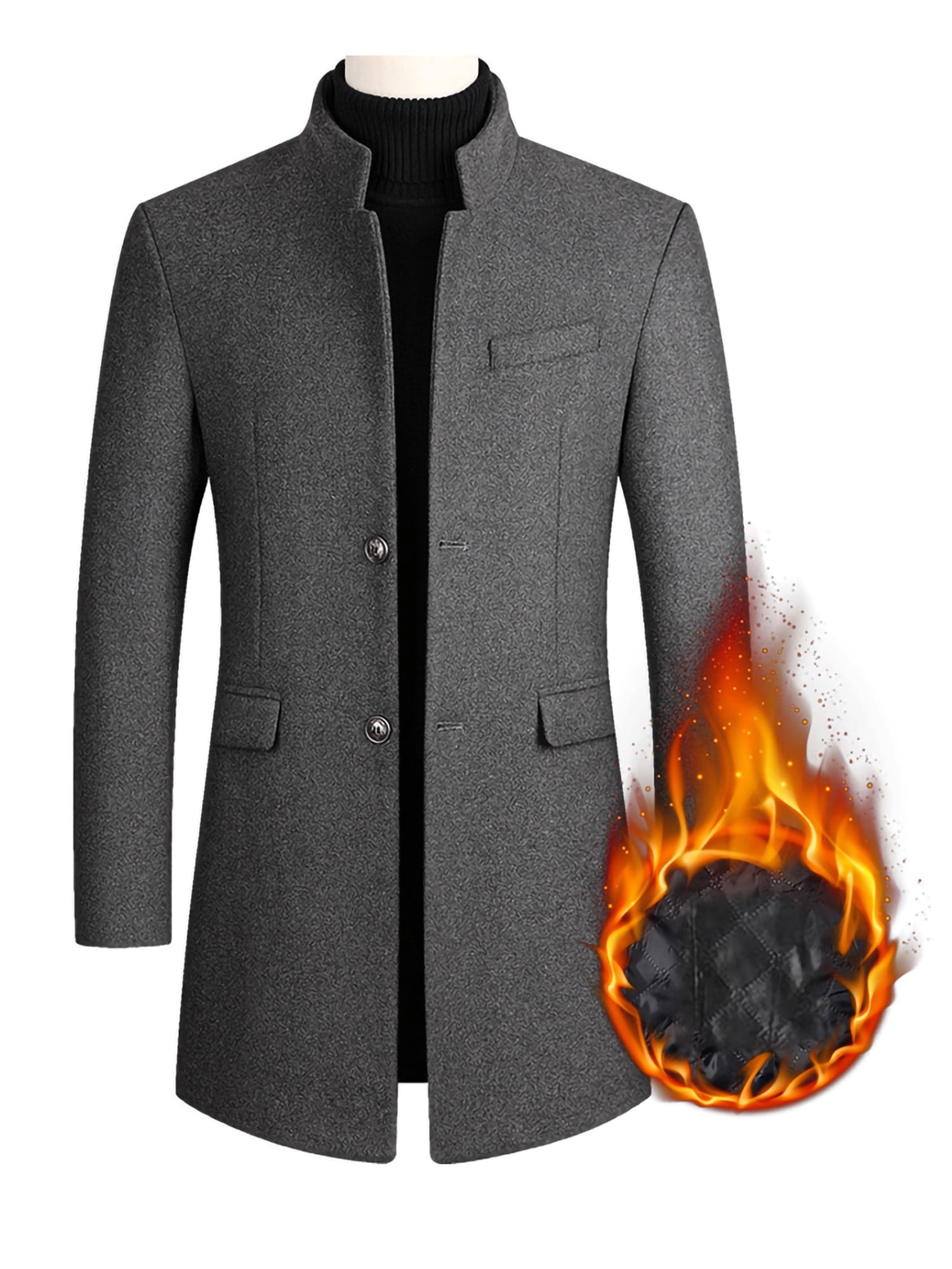 Innerwin Trench Coats Lapel Mens Jacket Work Long Sleeve Business Pea Coat Gray (thickened) 3XL