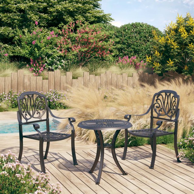 vidaXL Ensemble Bistro 3 Pcs Aluminium Moulé Noir