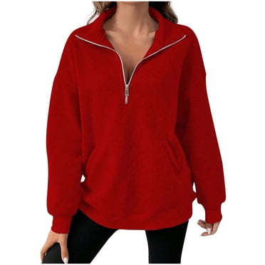 AherBiu Chandail pour Femmes à Fermeture Éclair, Col en V, Tendance, Ample, Chandail à Enfiler, Hauts Décontractés d'Automne, Chemises avec Poches
