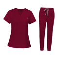 thumbnail image 2 of lionlar Nursing Uniforms Scrub Set V Neck Tops Jogger Pants Work suits for Healthcare Red, 2 of 9