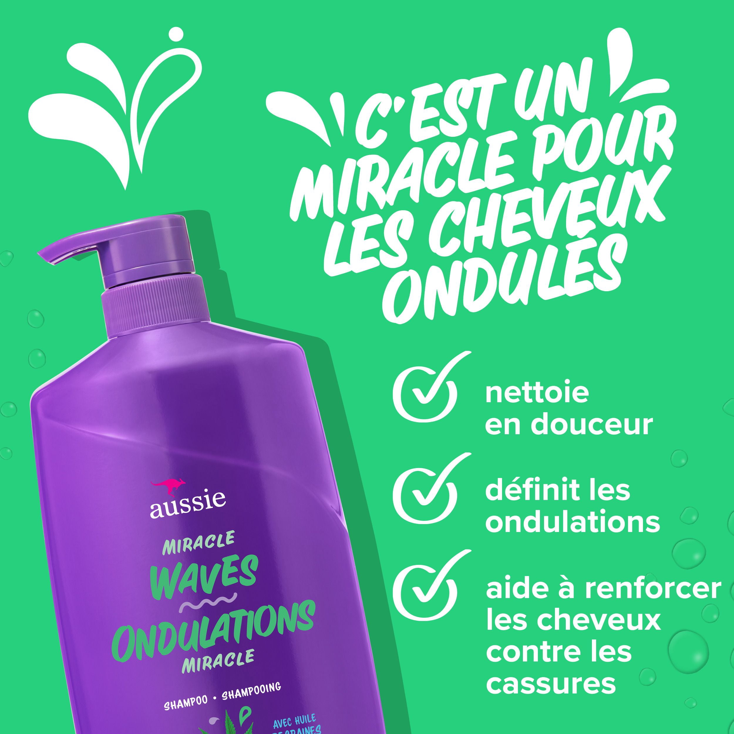 Aussie Miracle Waves Shampooing Anti-Frisottis au Chanvre Sans Parabènes