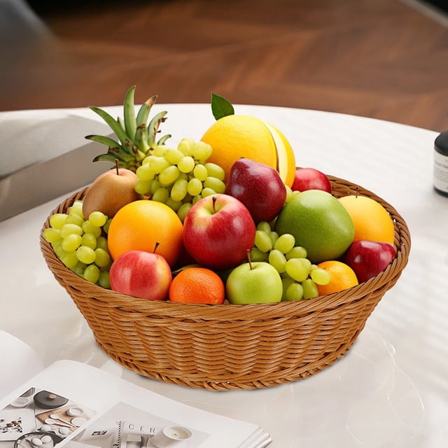 Plastic Storage Basket Plastic Imitation Vines torage Basket Multicolor Woven Tray for Fruit Vegetables nacks Bread and Multi-Functional Home Organization,S(1PCS) JASKFLY