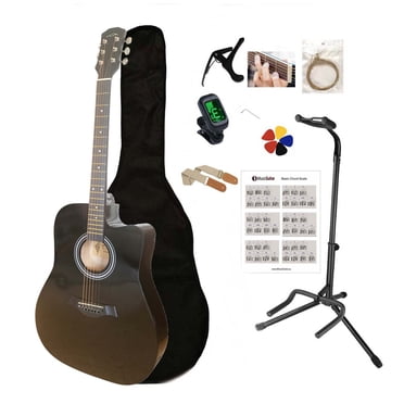 41-Inch Full-Size Acoustic Guitar - Smooth Play, Low Action, Stylish Design - Perfect for Beginners, Adults, and Students with Package (Black-FP)