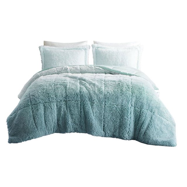 Intelligent Design 66 Pouces Ensemble Mini Couette en Tissu Long Poil 2 Pcs Bleu