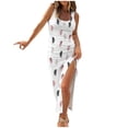 thumbnail image 1 of Womens Sleeveless Tight Maxi Dress Side Slit Drawstring Ruched Slim Fit Tank Dress U Neck Summer Club Beach Sun Dresses, 1 of 6