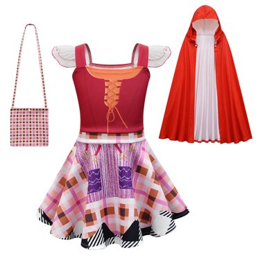 HAWEE Witch Halloween Sanderson Sisters Cosplay Hocus Pocus Costume for Kids, Girls Sarah Mary Outfits with Bag