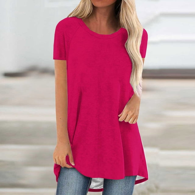 Pisexur Hauts d'Été Grande Taille pour Femmes Manches Courtes Col Rond T-shirts Doux Confortables Mode Fluide Blouses Amples Basiques Décontractées Habillées