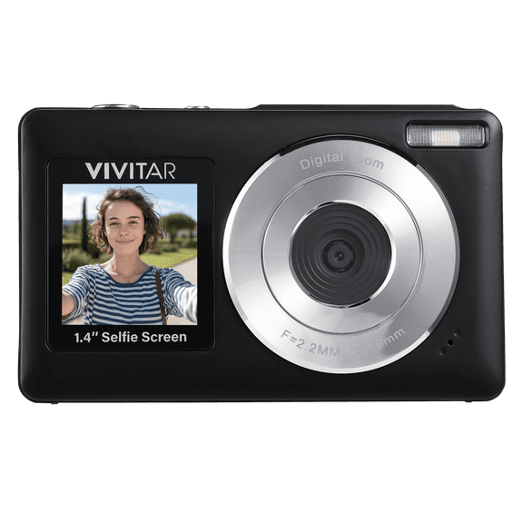 Vivitar PopSnap Duo 56MP Digital Camera with Dual Screens, 2.7K Video and Rechargeable Battery, Black