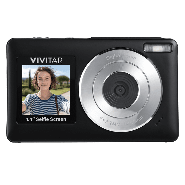 Vivitar PopSnap Duo 56MP Digital Camera with Dual Screens, 2.7K Video and Rechargeable Battery, Black