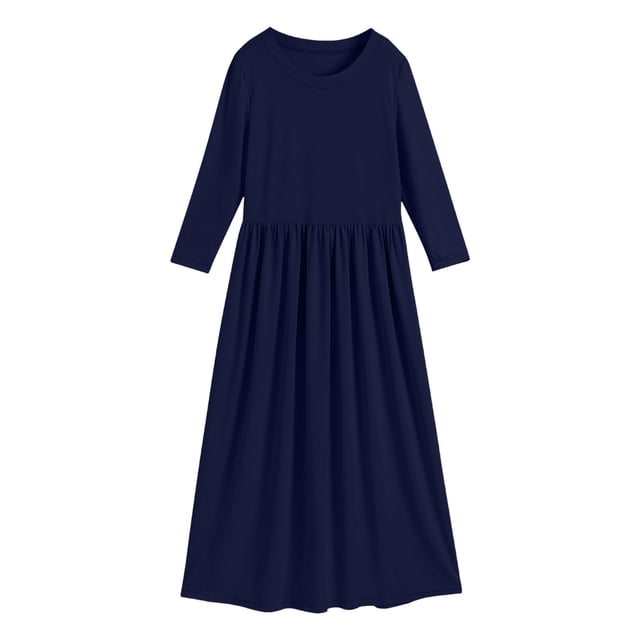 2025 Robe à Volants à Manches Longues pour Tout-Petit Col Rond Solide Ample Taille P Robe 8 Robe Décontractée Tenue Quotidienne Longue Robe Bleue pour S Maxi Princesse