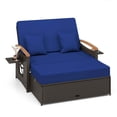 thumbnail image 2 of Costway Ensemble de Lit de Jour en Rotin pour Patio avec Causeuse Rembourrée et Pouf de Rangement pour Véranda Bleu Marine, 2 of 10
