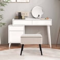 thumbnail image 2 of Costway Lot de 2 Tabourets de Coiffeuse en Velours avec Rangement, Pieds en Bois Massif, Dessus Relevable, Beige, 2 of 10