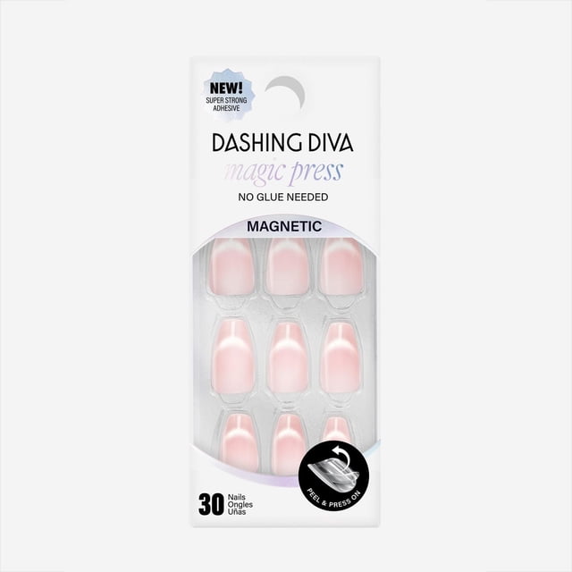 DASHING DIVA - MAGIC PRESS - Ongles gel ROSE REVENGE Semi-Transparents ROSE Bébé en Forme de Cercueil à Presser avec Paillettes Magnétiques Ombrées et accents d'Aura, Longueur Longue et Fini Lustré. Comprend un Nouvel Adhésif Super Puissant pour jusqu'à 10 Jours d'Imperméable, Résistant aux Éclats, Sans Colle Nécessaire. Comprend 30 Ongles, Idéal pour un Pelage Facile et une application par Pression.