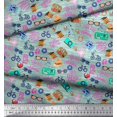 thumbnail image 2 of Soimoi Modal Satin Fabric Camera,Hat & Briefcase Travel Printed Fabric 1 Yard 42 Inch Wide, 2 of 3