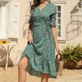 thumbnail image 2 of Chaussures Habillées pour Femmes Mode Décontractée Col en V Chiffon Floral Boho Plage Manches Courtes Robe Manches Courtes Robe Boho Plage Robe Courte Boho Sandales Mode pour Femmes, 2 of 6
