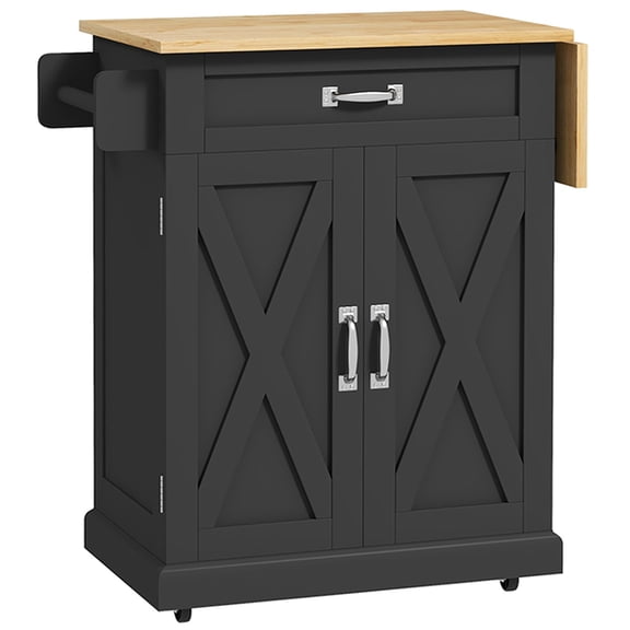 HOMCOM Foldable Kitchen Island with Storage Drawer, Rolling Utility Cart