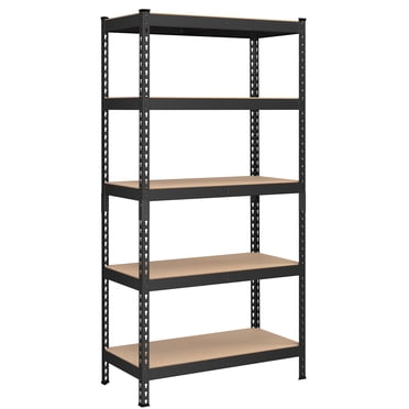 SONGMICS 5-Tier Storage Shelves, Load 1050 kg, Garage Storage, Boltless Assembly, Adjustable Shelving Unit, 45 x 90 x 180 cm, for Study Shed Basement, Black and Natural Beige
