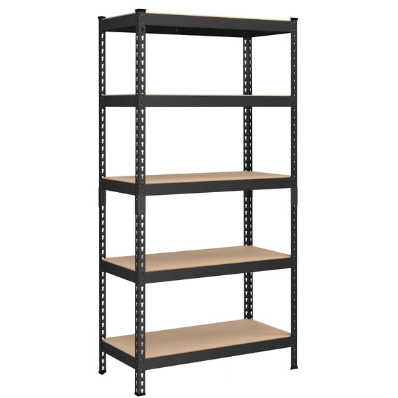 SONGMICS 5-Tier Storage Shelves, Load 1050 kg, Garage Storage, Boltless Assembly, Adjustable Shelving Unit, 45 x 90 x 180 cm, for Study Shed Basement, Black and Natural Beige