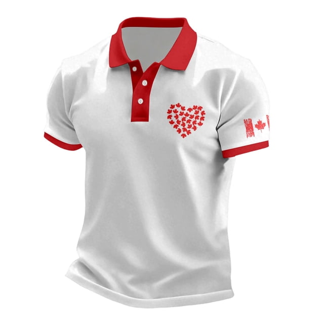 Canada Day Shirt Short Sleeve Button Down Polo Shirt Basic Maple Leaf Dress Shirts for Men
