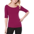 thumbnail image 2 of INSPIRE CHIC Women's Boat Neck Tops Half Sleeves Fitted Layering Soft T-Shirt XL Fuchsia, 2 of 8