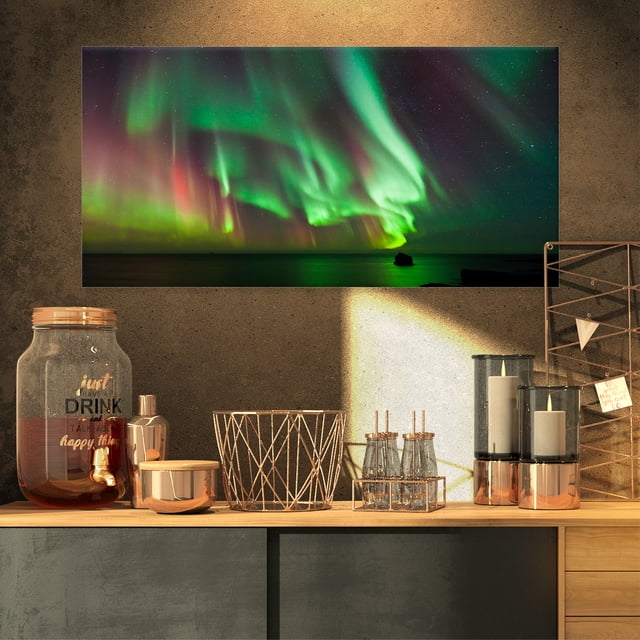 Green Northern Lights Aurora - Large Abstract Canvas Wall Art