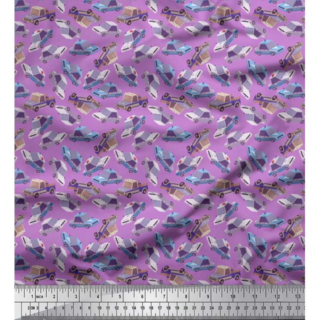 Soimoi Rayon Fabric Car Transport Printed Craft Fabric by The Yard 42 Inch Wide