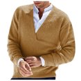 thumbnail image 3 of MIASHUI Men's Fall Winter Pullover V-Neck Solid Color Cardigan Knit Shirt Jacket Long Sleeve Comfort Khaki,XXL, 3 of 5