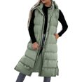 thumbnail image 2 of jsaierl Long Puffer Vest Women Button Down Sleeveless Hooded Jacket Overcoat Solid Color Side Slit Winter Parka Coat, 2 of 6