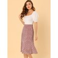 thumbnail image 4 of Unique Bargains Jupe Paysanne pour Femme à Taille Élastique, Ligne A, Midi, Imprimé Feuilles, Rouge Blanc, m, 4 of 6