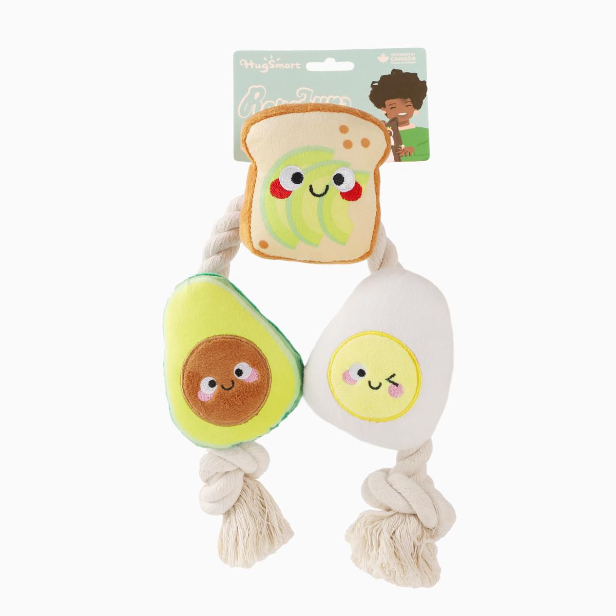 Hugsmart Toast et œuf Jouet à tirer et corde pour chien