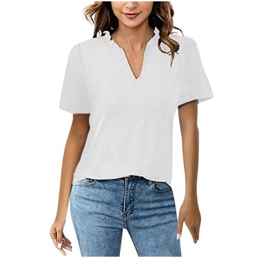 Birdeem Mode Femmes Décontracté Uni Chandail à Enfiler Col en V Manches Courtes T-Shirt Hauts Blouse