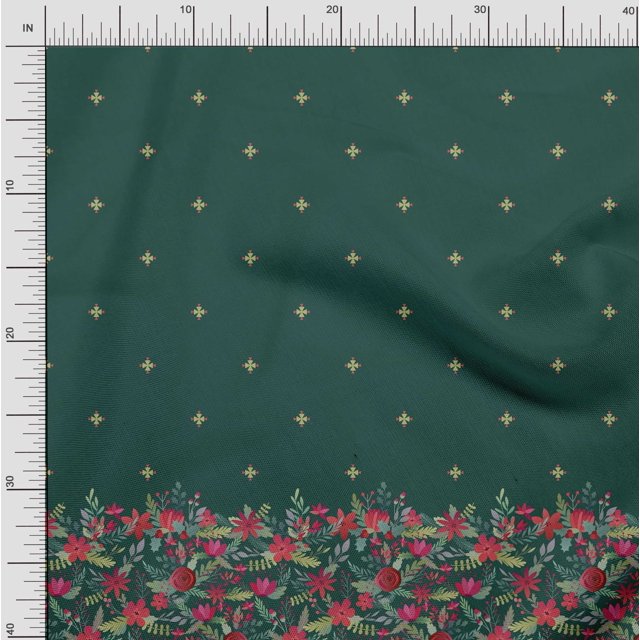 Soimoi Rayon Fabric Artistic Leaves & Flower Panel Print Fabric by Yard 42 Inch Wide