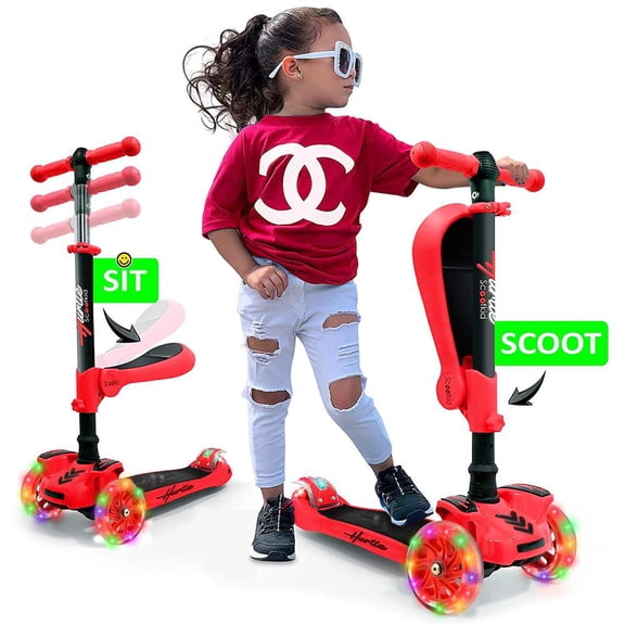 Hurtle ScootKid Trottinette Jouet à 3 Roues pour Tout-Petit Enfant avec Roues à DEL, Rouge