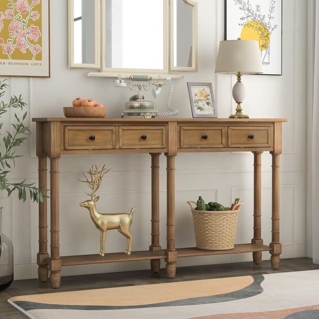 Noble House Table Console Table de Sofa Assemblage Facile avec Deux Tiroirs de Rangement et Tablette Inférieure pour Salon, Entrée, Vieux Pin