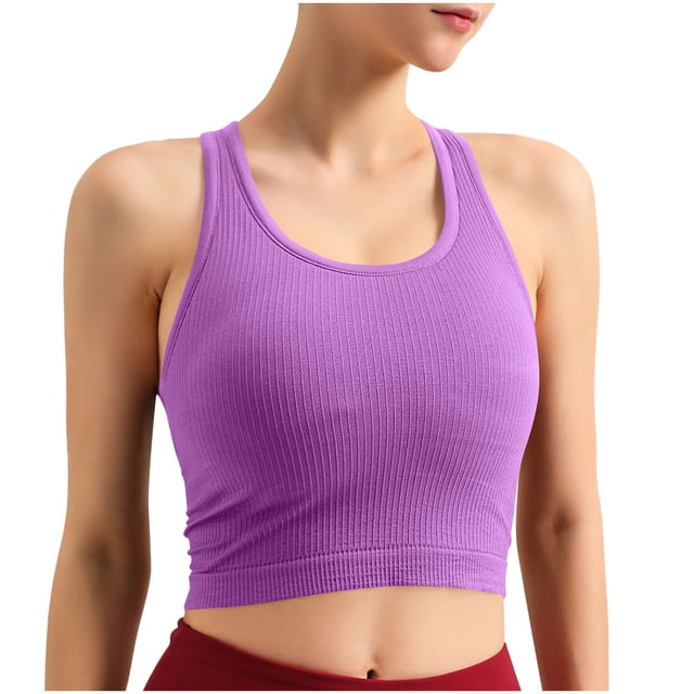 Ltctricy Women's Crop Tank Tops with Built in Bra Ribbed Knit Crew Neck Racerback Slim Sleeveless Workout Tops Athletic Yoga Shirts