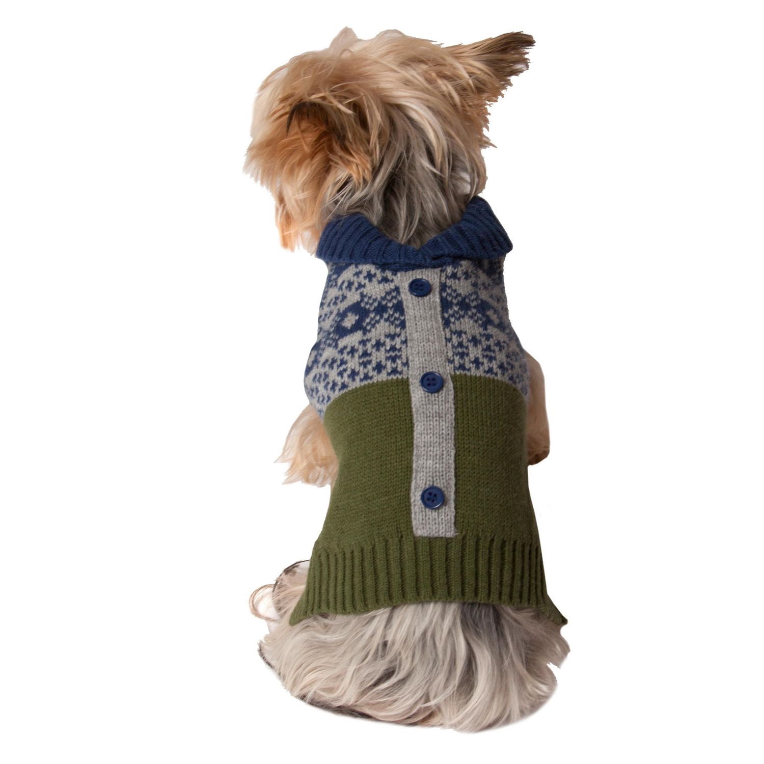 Holiday Time Green Fair Isle Cardigan Dog Sweater
