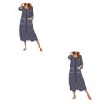 thumbnail image 2 of yingyy Robe de Nuit pour Femmes en Polyester 1/2/3, Décontractée, de Rechange, Col Rond, Manches Longues, Double Poche, Respirante, Peignoir de Maison, Vêtement de Nuit, Bleu Foncé, M, 2 Pcs, 2 of 6