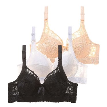 Breezora 3 Pack Lace Wireless Bra for Women Full Coverage Comfort Support Adjustable Straps Non Padded Bra 36/80BC Size Black